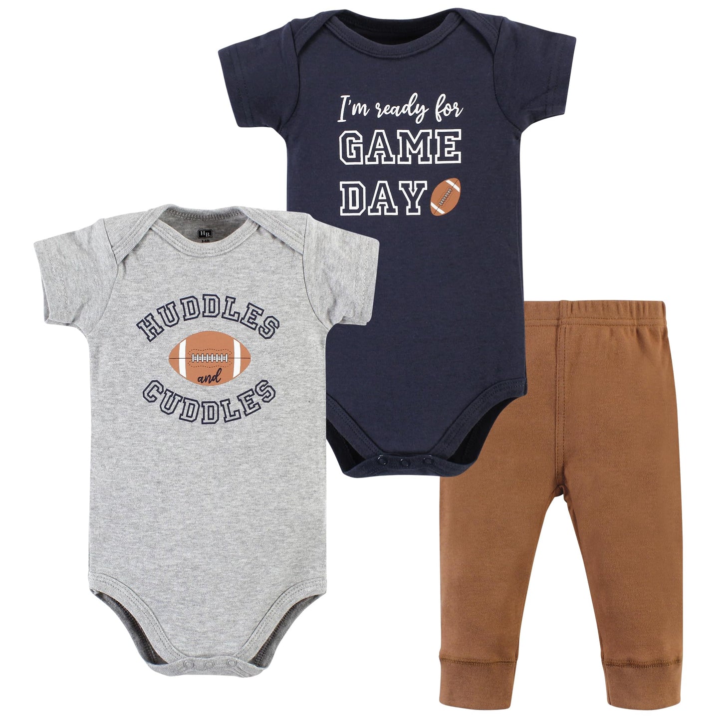 Hudson Baby Unisex Baby Cotton Bodysuit and Pant Set, Football Huddles Short-Sleeve, 0-3 Months