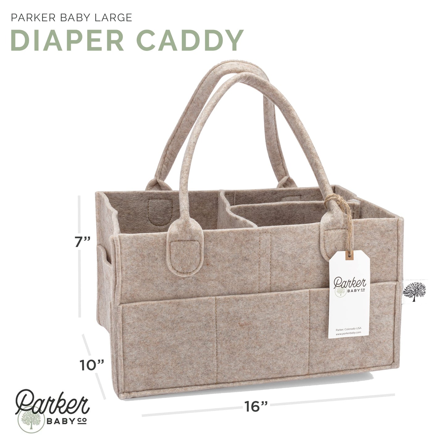 Parker Baby Diaper Caddy - Nursery Storage Bin And Car Organizer For Diapers And Baby Wipes - Large, Oatmeal
