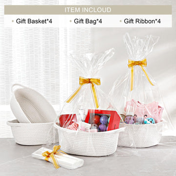 4 Pack Small Woven Basket With Handles, All 12'X 8'X 5', Cotton Rope Room Shelf Storage Basket, Cat Toys, Cute Baby Gift Bask