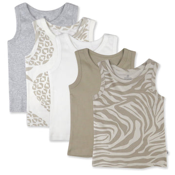 Honestbaby Sleeveless Muscle T-Shirts 100% Organic Cotton For Infant Baby And Toddler Boys, Girls, 5-Pack Sand Dune
