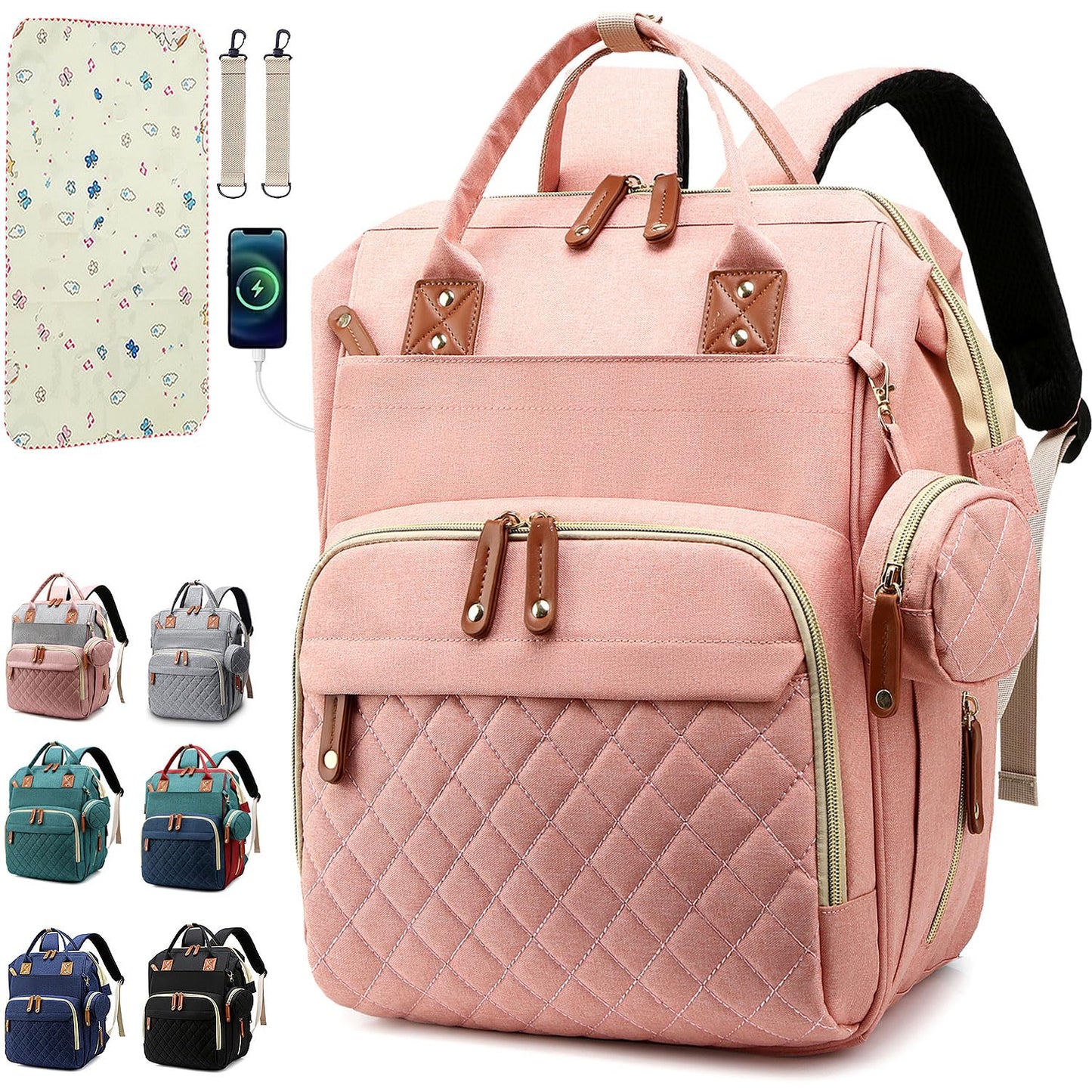Shitieshou Diaper Bag Backpack Baby Bag, Baby Girl Boy Diaper Bag For Dad Mom With Pad,16 Pockets, Pacifier Case, Large Diaper B