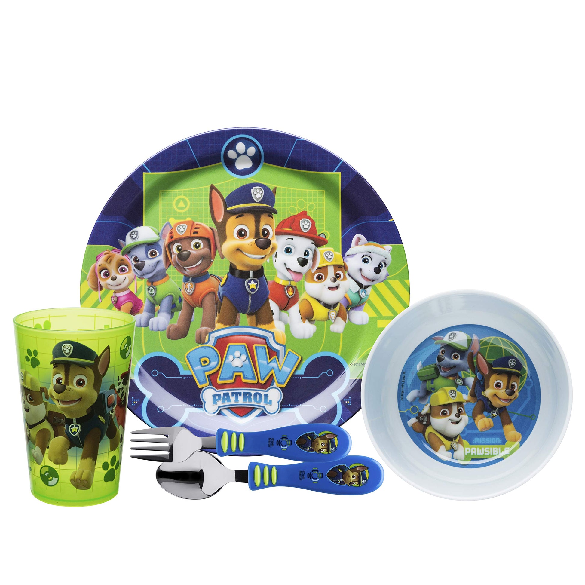 Zak Designs 5-Piece Dinnerware Set, Paw Patrol - Durable Plastic & Stainless Steel - Includes Tumbler, 8-Inch Plate, 6-Inch Bowl