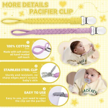 4 Pcs Pacifier Clip, Pacifier Clips For Boys & Baby Girls Pacifier Holder Clip Binky Clips Braided 100% Handmade Fits All Pacifi