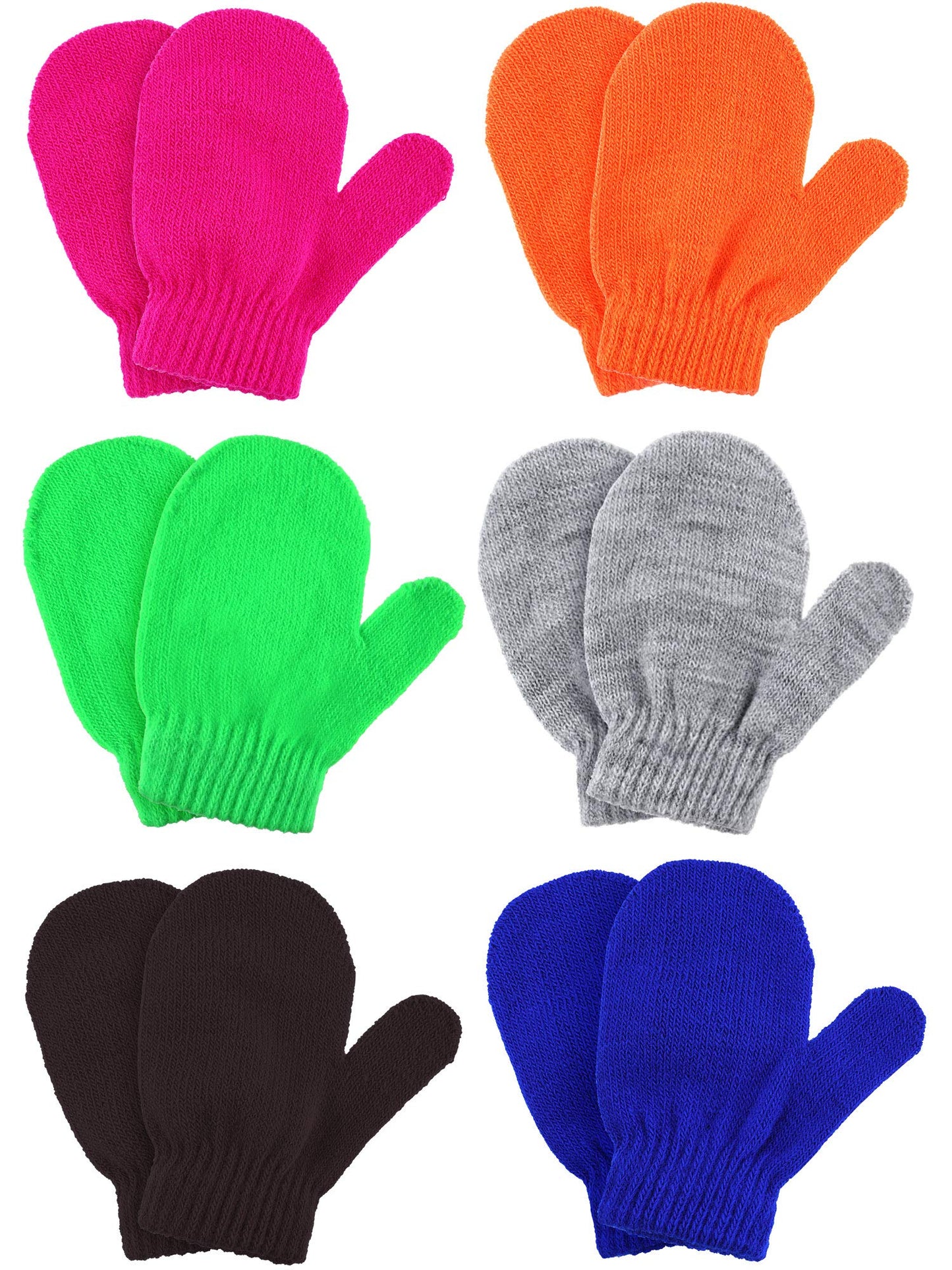 Boao 6 Pairs Toddler Mittens Kids Winter Knit Gloves Stretch Mittens for kids Toddler Boys Girls(Black, Gray, Rosy, Orange, Gree