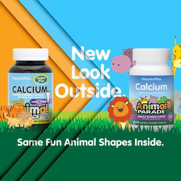 Naturesplus Animal Parade Sugar-Free Children'S Calcium, Vanilla Sundae Flavor - 90 Chewable Animal Shaped Tablets, Pack Of 2 -