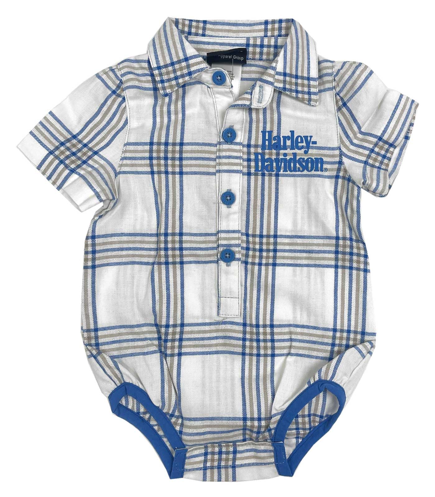 Harley-Davidson Baby Girls' Glittery Infant Plaid Shirt Creeper - White (9/12M)