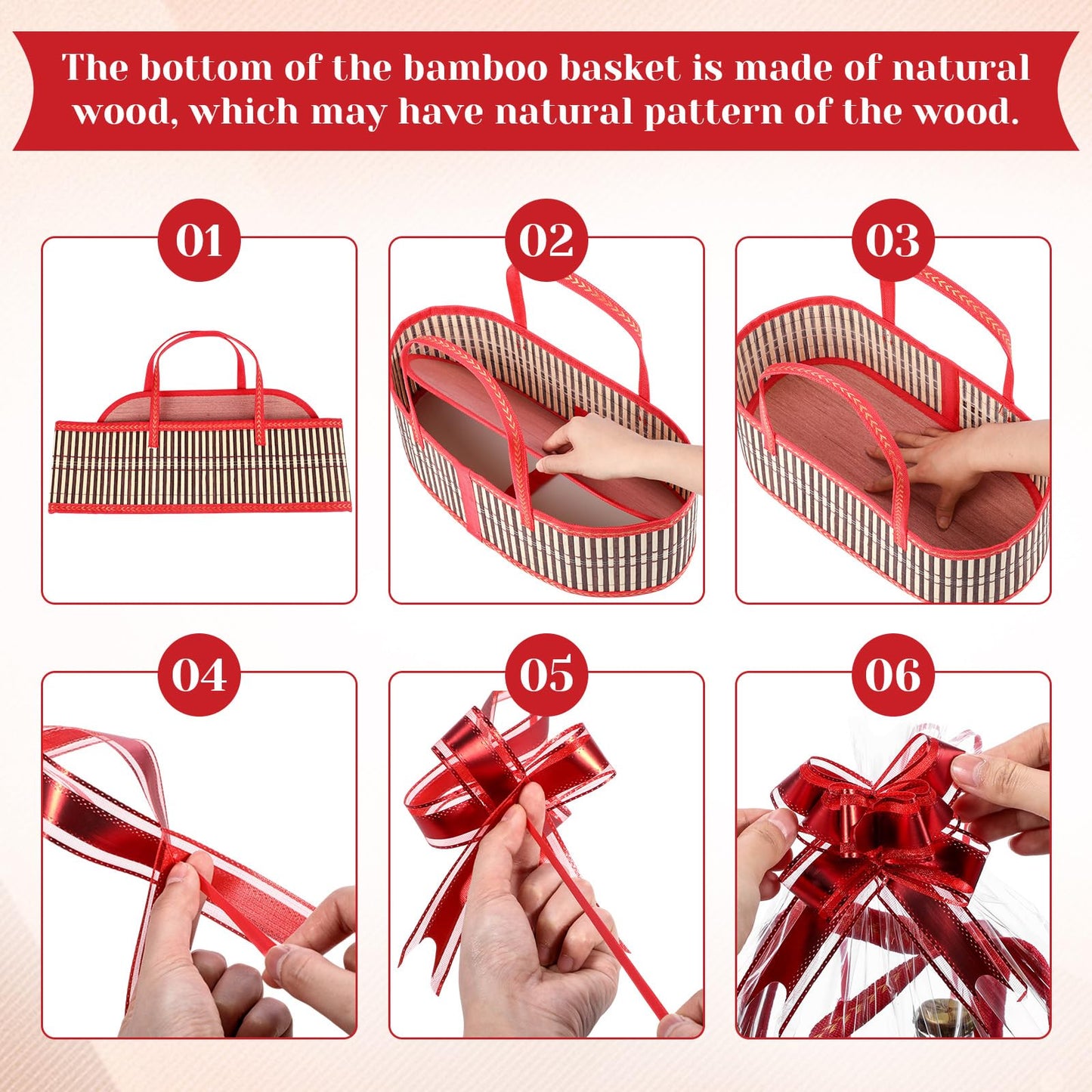 Reallnaive Baskets For Gifts Empty Large Woven Bamboo Basket For Valentine Baby Shower Birthday Party Empty Gift 15.75 X 7.87 X