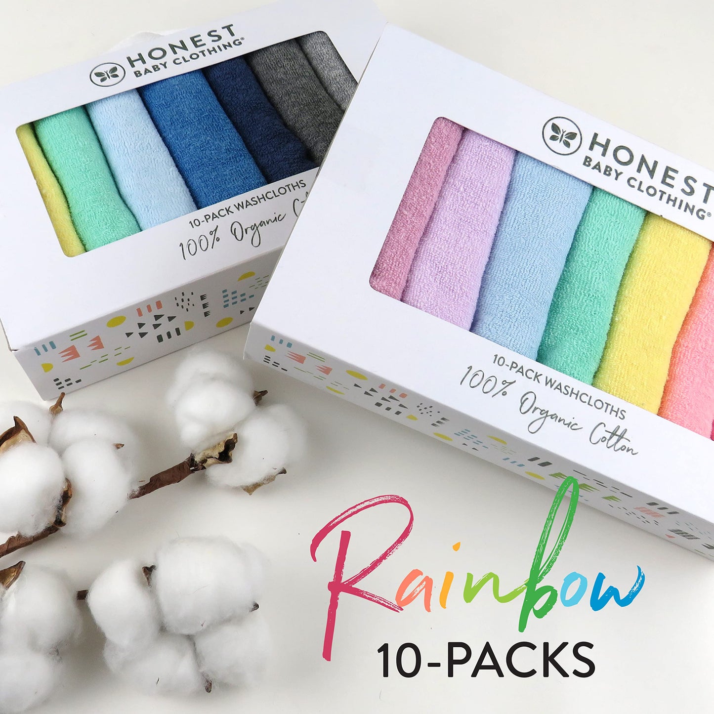 Honestbaby 10-Pack Organic Cotton Baby-Terry Wash Cloths, Rainbow Pinks, One Size
