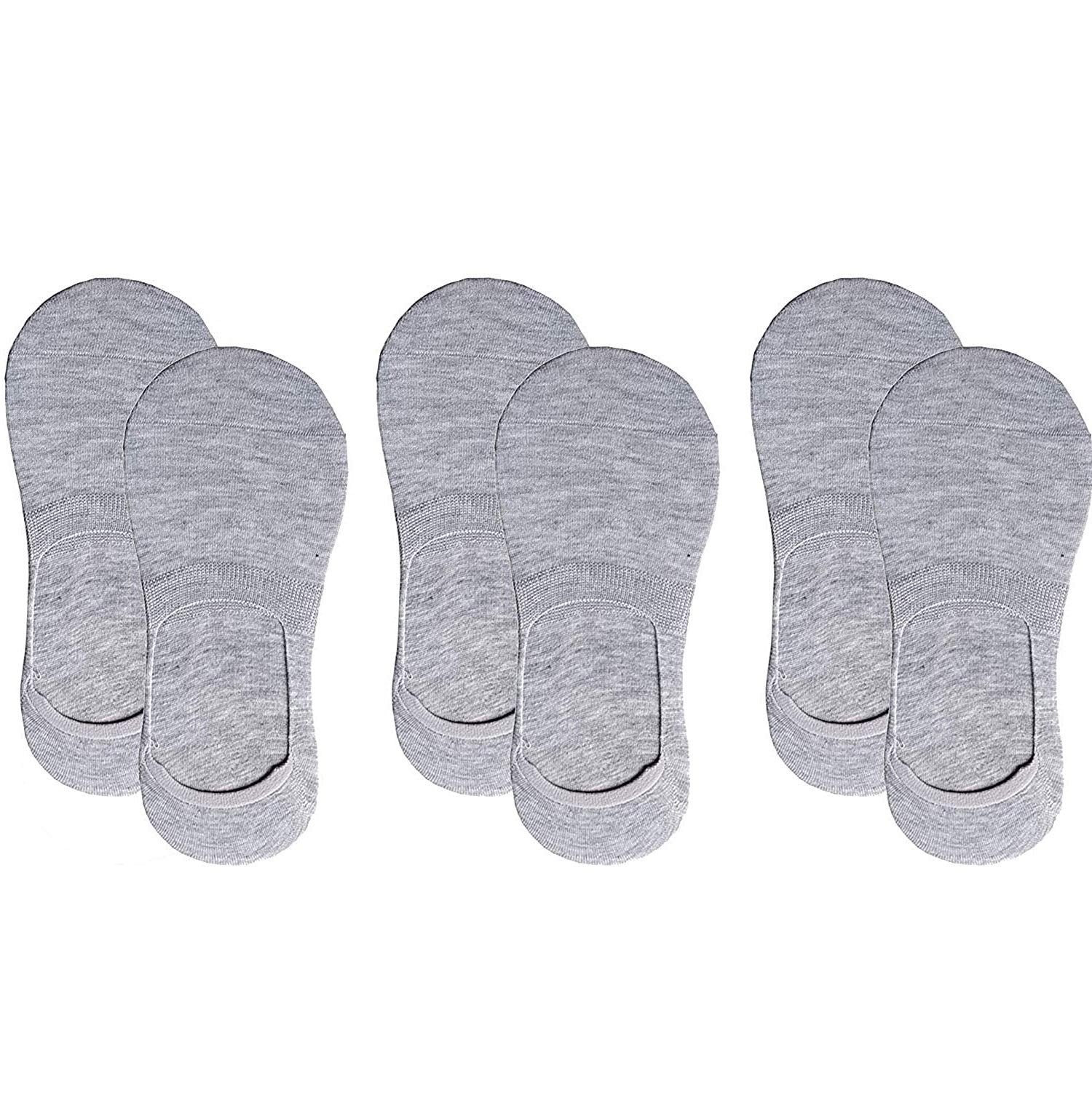 Cotson AntiSlip Unisex Cotton Invisible No Show Cotton Grey Loafer Socks With Anti Slip Silicon Grip (Pack Of 3)