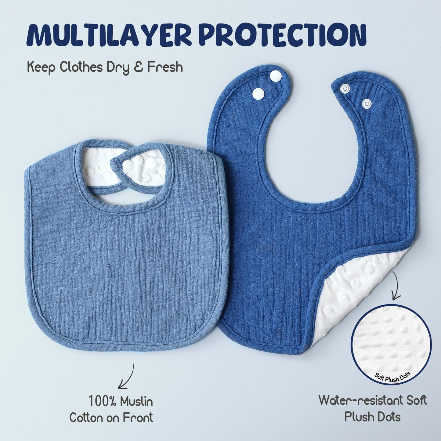Poikshark 6-Pack Muslin Baby Bibs For Unisex Boys Girls, Solid Colors, Drooling And Teething Bibs For Infant, Newborn, Soft Cott