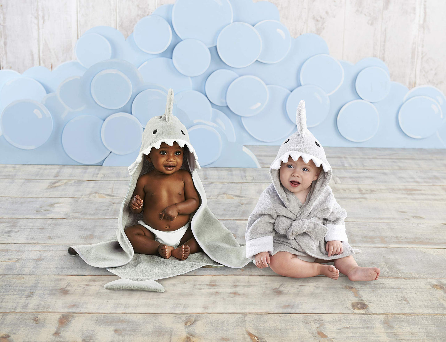 Baby Aspen Gray Baby Shark Hooded Towel Robe,Let The Fin Begin Baby Shower Gifts 0-9 Months, Baby Bath Towel/Spa Robe