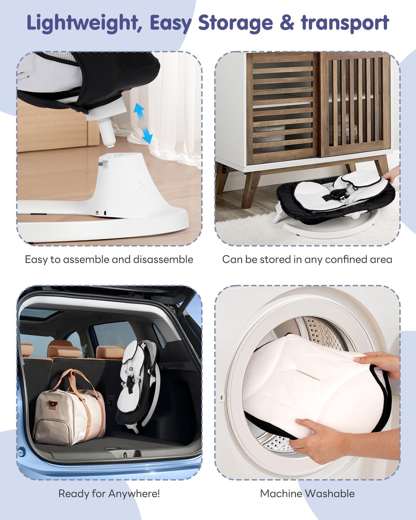 Electric Baby Swings For Infants To Toddler Baby Swing With 5-Speed 3-Seat Positions 5-Point Carabiner,With Bluetooth Music 10-P