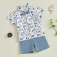 LAGKIYOJ Toddler Boy Summer Clothes Baby Boy Hunting Outfit Duck Print Lapel Button Down Shirt+Shorts Cute Infant Outfits (Blue