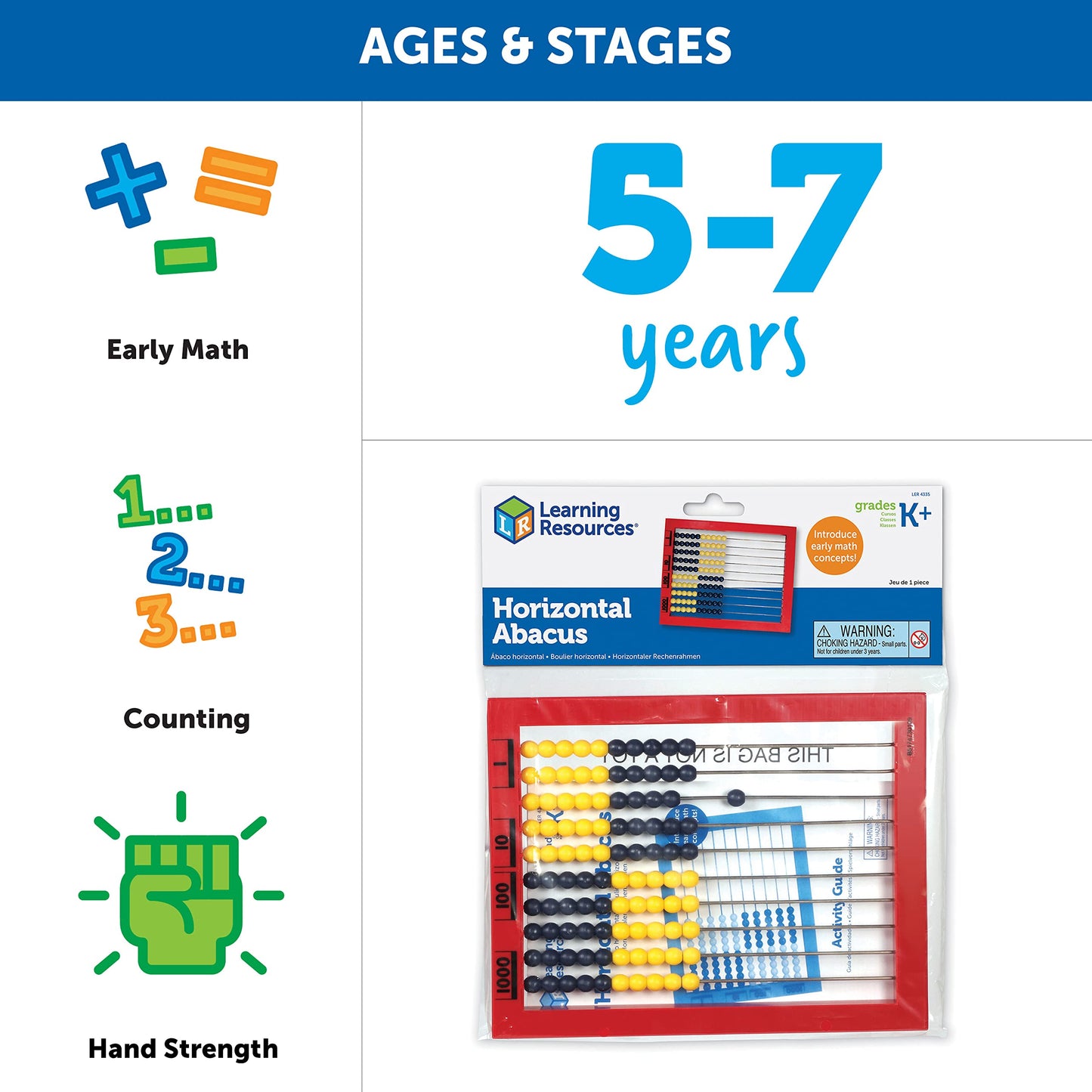 Learning Resources 2-Color Desktop Abacus, Red Frame, Color Coded, Math Concepts