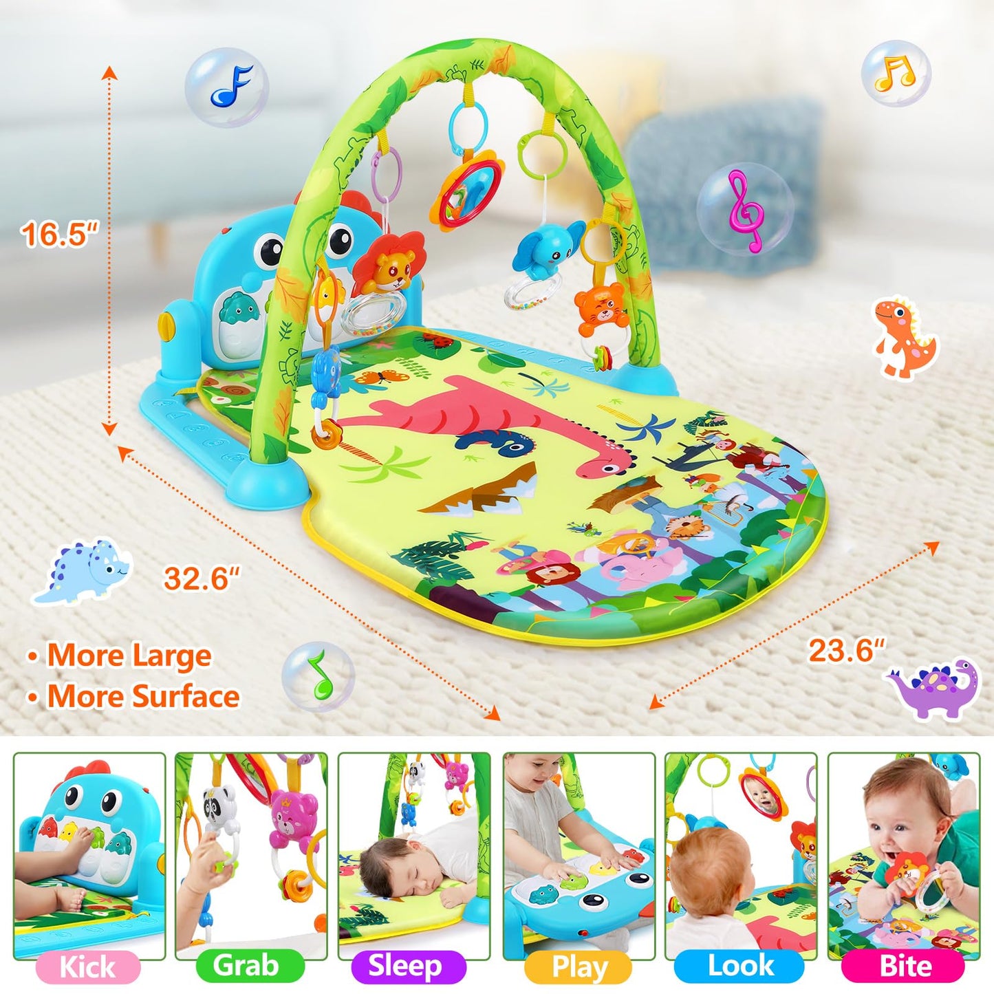 Baby Play Mat Baby Toys Tummy Time Mat Baby Activity Center For Newborn Infant Toys Piano Baby Gym Mat Tummy Time Toys Music & L