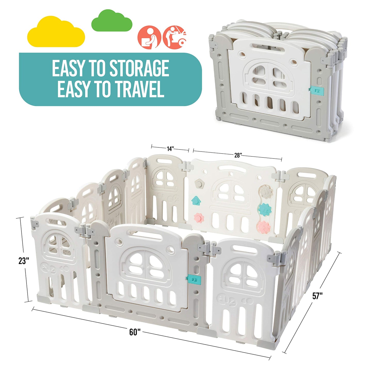 Play22 Foldable Baby Playpen 14 Panel - Kids Safety Activity Play Center - Safety Play Yard Play Pens For Babies - Safety Gates