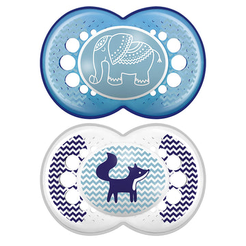 MAM Original Baby Pacifier, Nipple Shape Helps Promote Healthy Oral Development, Sterilizer Case, 2 Pack, 16+ Months, Animal/Boy
