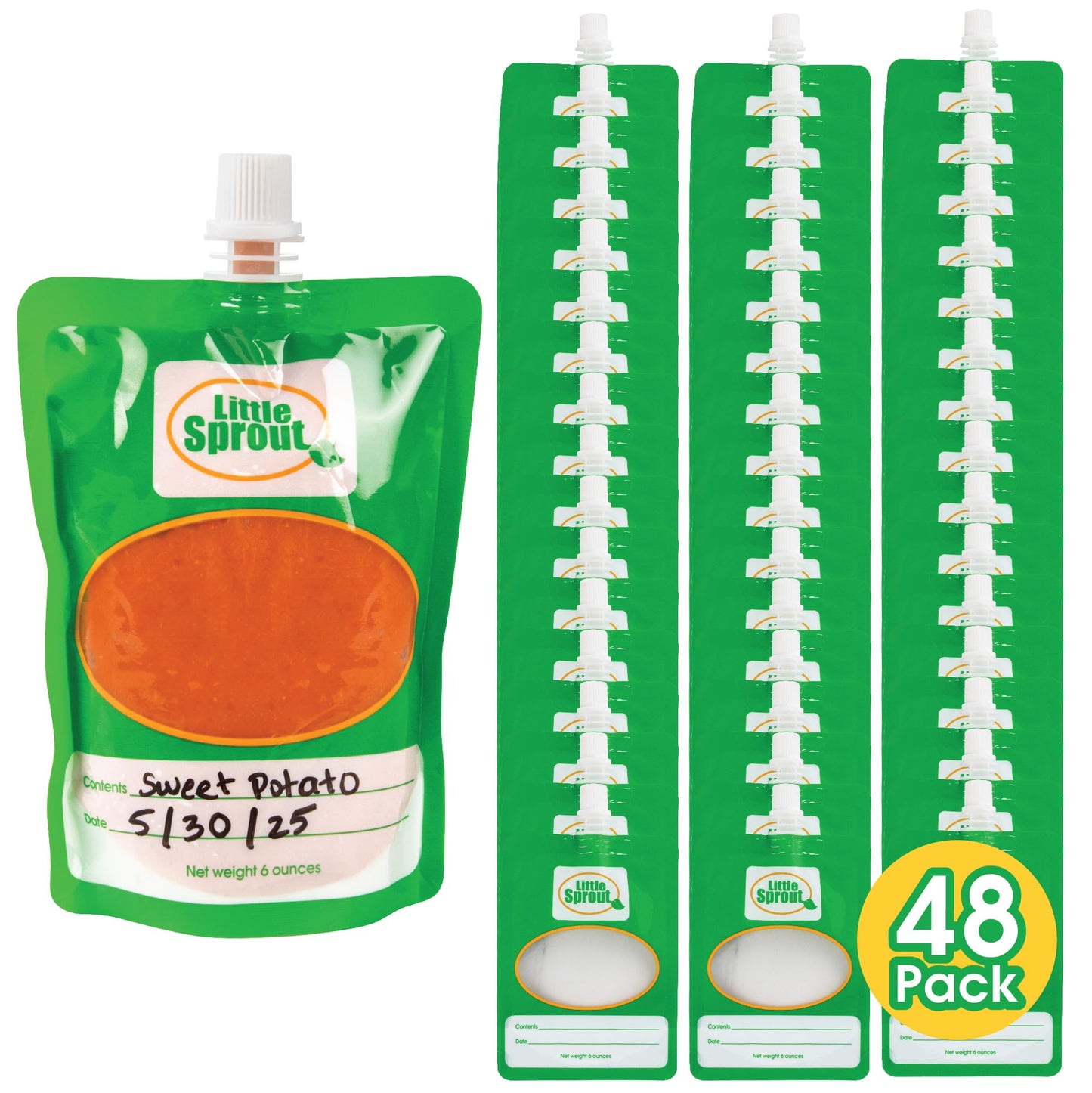 Disposable 6oz Baby Food Storage Pouch Containers, 24 Pk- Write What You Want Squeezable Pouches- Make Homemade Organic Food for
