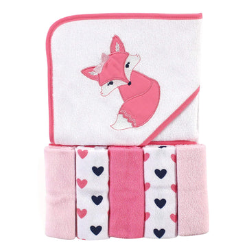 Luvable Friends Unisex Baby Hooded Towel With Five Washcloths, Foxy, One Size