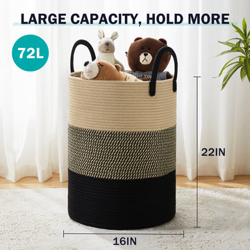 Woven Rope Laundry Hamper Basket By Youdenova, 72L Tall Luandry Basket, Baby Nursery Hamper For Blanket Storage, Clothes Hamper