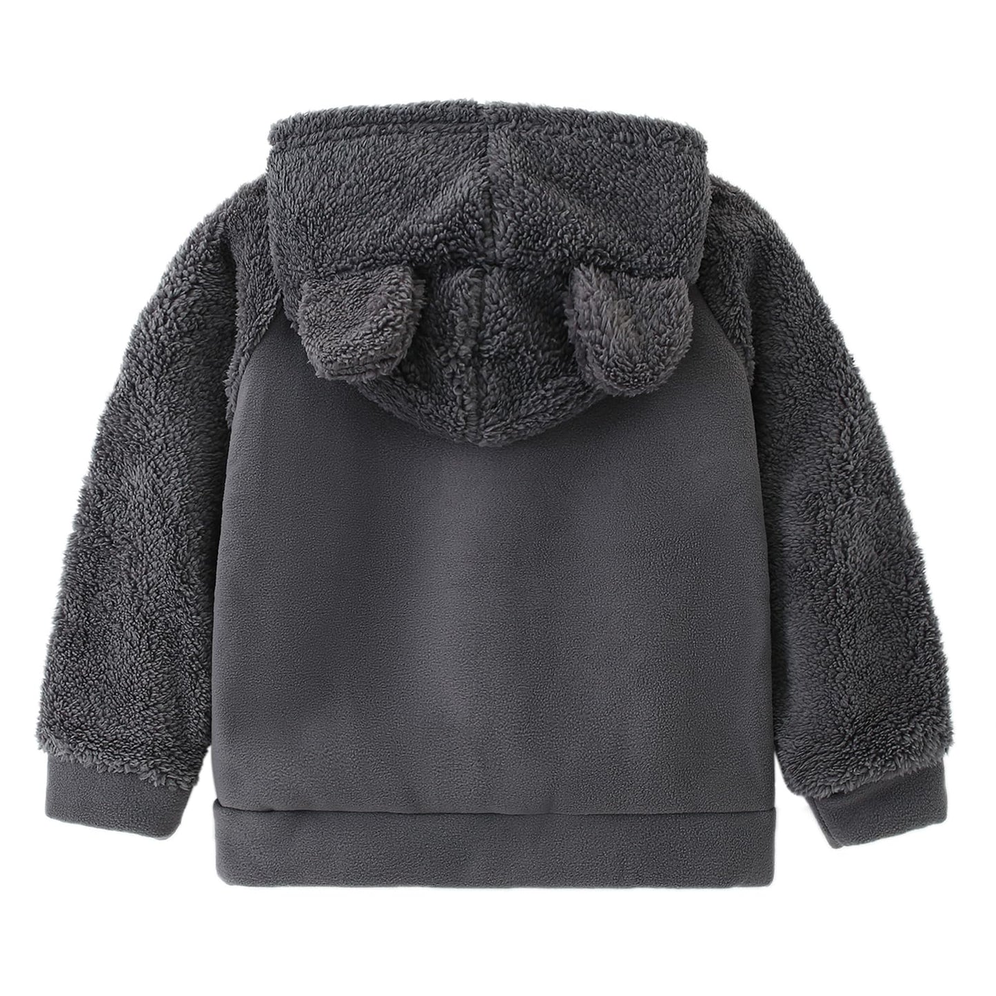 Amiyan Bear Ears Shape Fleece Warm Hoodies Clothes Toddler Zip-Up Light Jacket Sweatshirt Outwear For Baby Boys (Gray, 1-2T)
