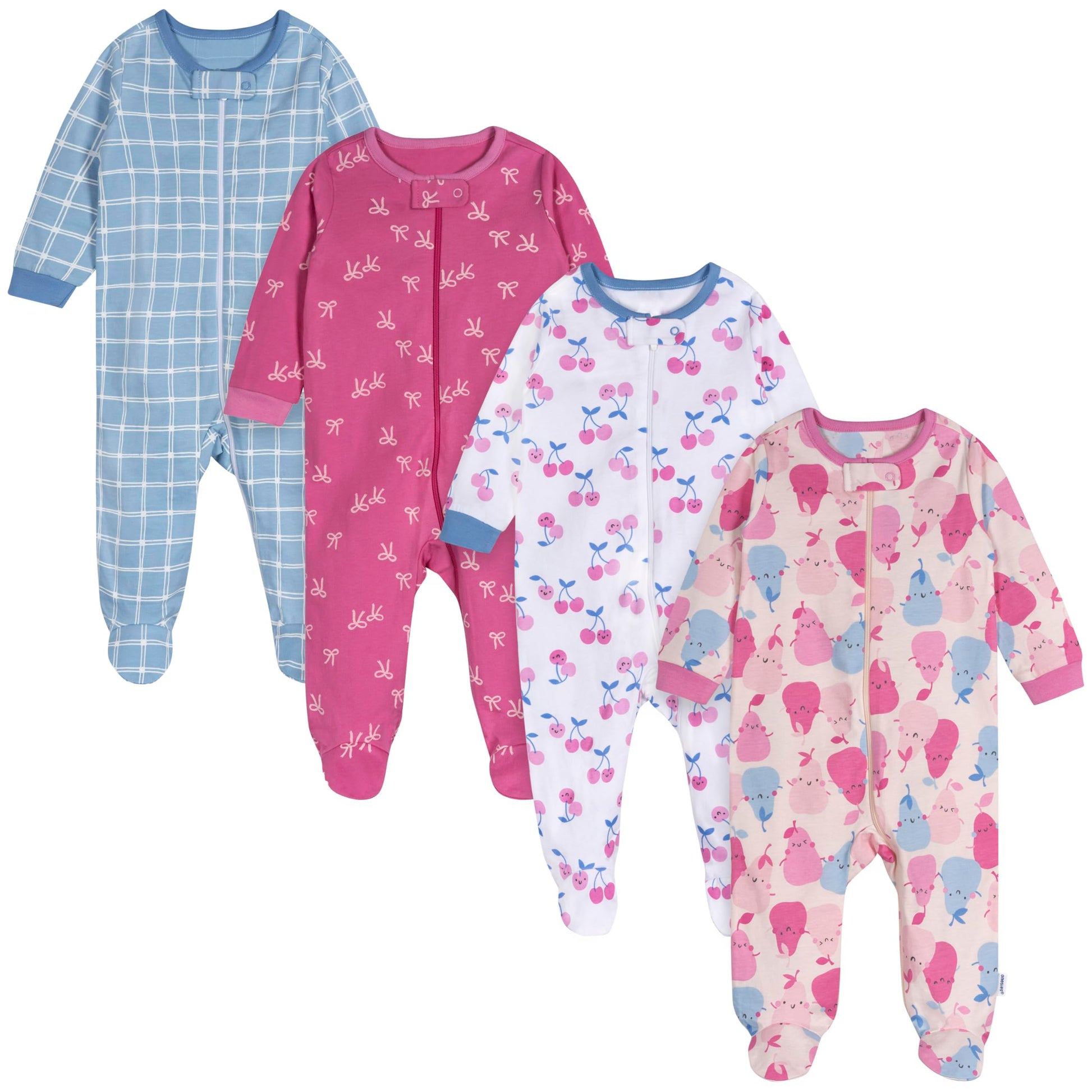 Onesies Brand baby-girls 4-pack Sleep N Play Footies Multi Pack, Pear-Y Sweet, Newborn