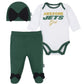 Nfl New York Jets 3 Pack Bodysuit Footed Pant And Cap Registry Gift Set, Greenwhite New York Jets, 0-3M