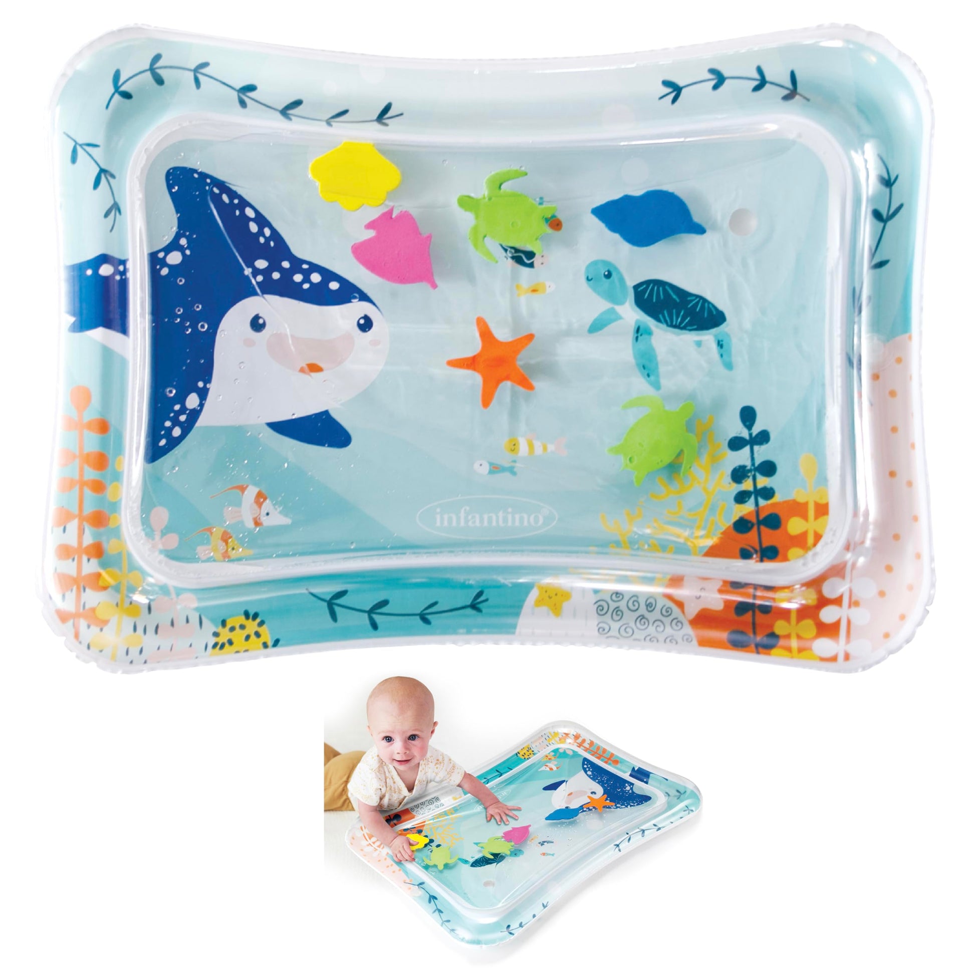 Infantino Jumbo Pat & Play Water Mat, Sea-Themed Mess-Free Water Play For Babies, Supports Tummy Time And Motor Skills Developme