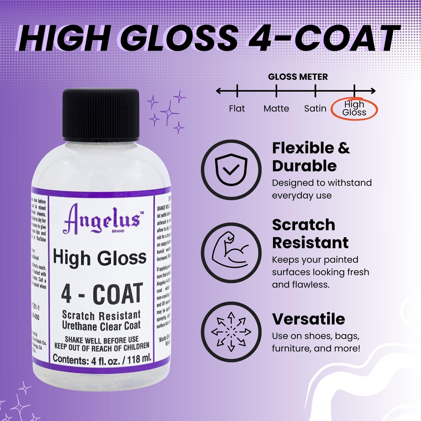 Angelus 4-Coat Leather Clear Coat Finisher High Gloss 4Oz- Scratch Resistant