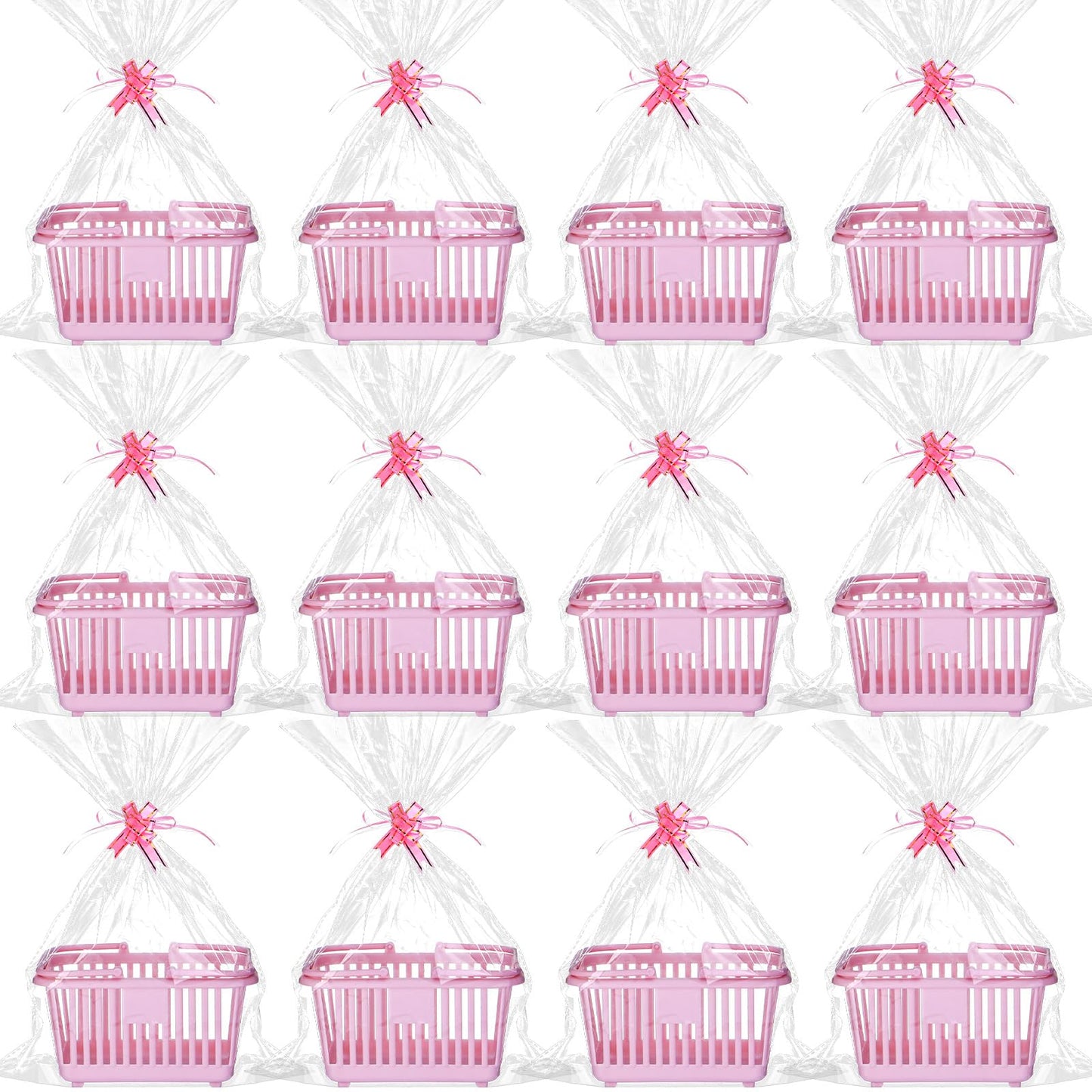 SiliFine 12 Sets Small Basket for Gift Empty 5.1 x 6.5 Inch Baby Shower Baskets with Handles Wrap Bags Bow Ribbons Empty Decorat