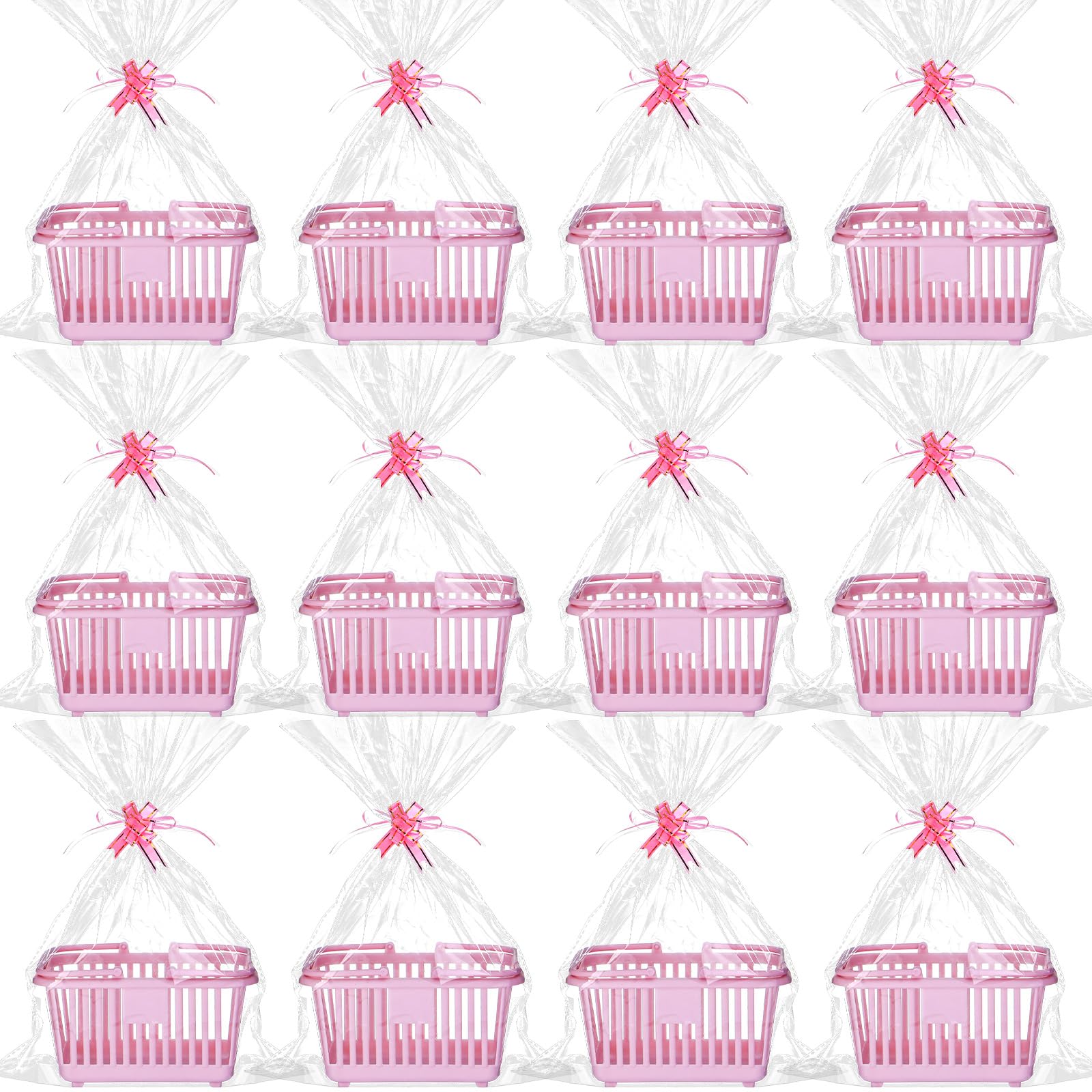 SiliFine 12 Sets Small Basket for Gift Empty 5.1 x 6.5 Inch Baby Shower Baskets with Handles Wrap Bags Bow Ribbons Empty Decorat