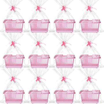 SiliFine 12 Sets Small Basket for Gift Empty 5.1 x 6.5 Inch Baby Shower Baskets with Handles Wrap Bags Bow Ribbons Empty Decorat