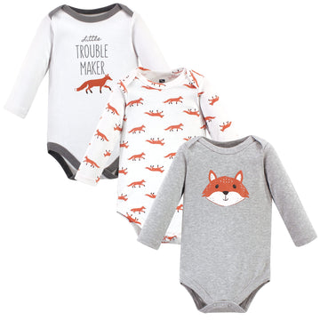 Hudson Baby Unisex Baby Cotton Long-Sleeve Bodysuits, Little Fox, 9-12 Months