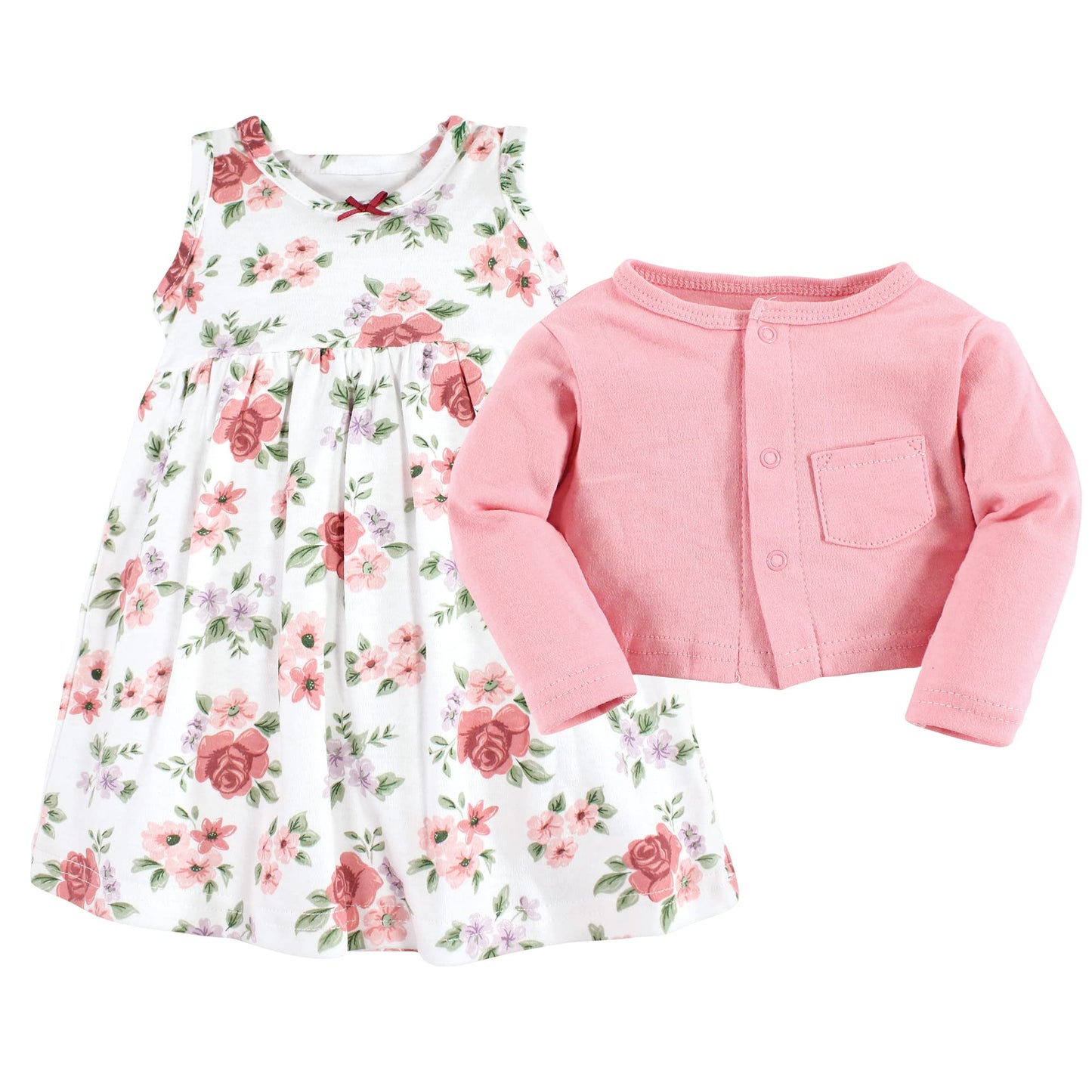 Hudson Baby Baby Girls' Cotton Dress And Cardigan Set, Vintage Floral, 9-12 Months