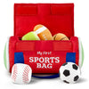 Kidaddle Babys First Sports Bag - Large, Plush Sensory Balls with Travel Bag, Toddler Sports Bag with Rattling Football, Squeak