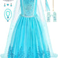 Aoiviss Princess Dress For Girls Blue Sequin Princess Dress Up Costume For Halloween Birthday Cosplay Fancy Party, 4/120