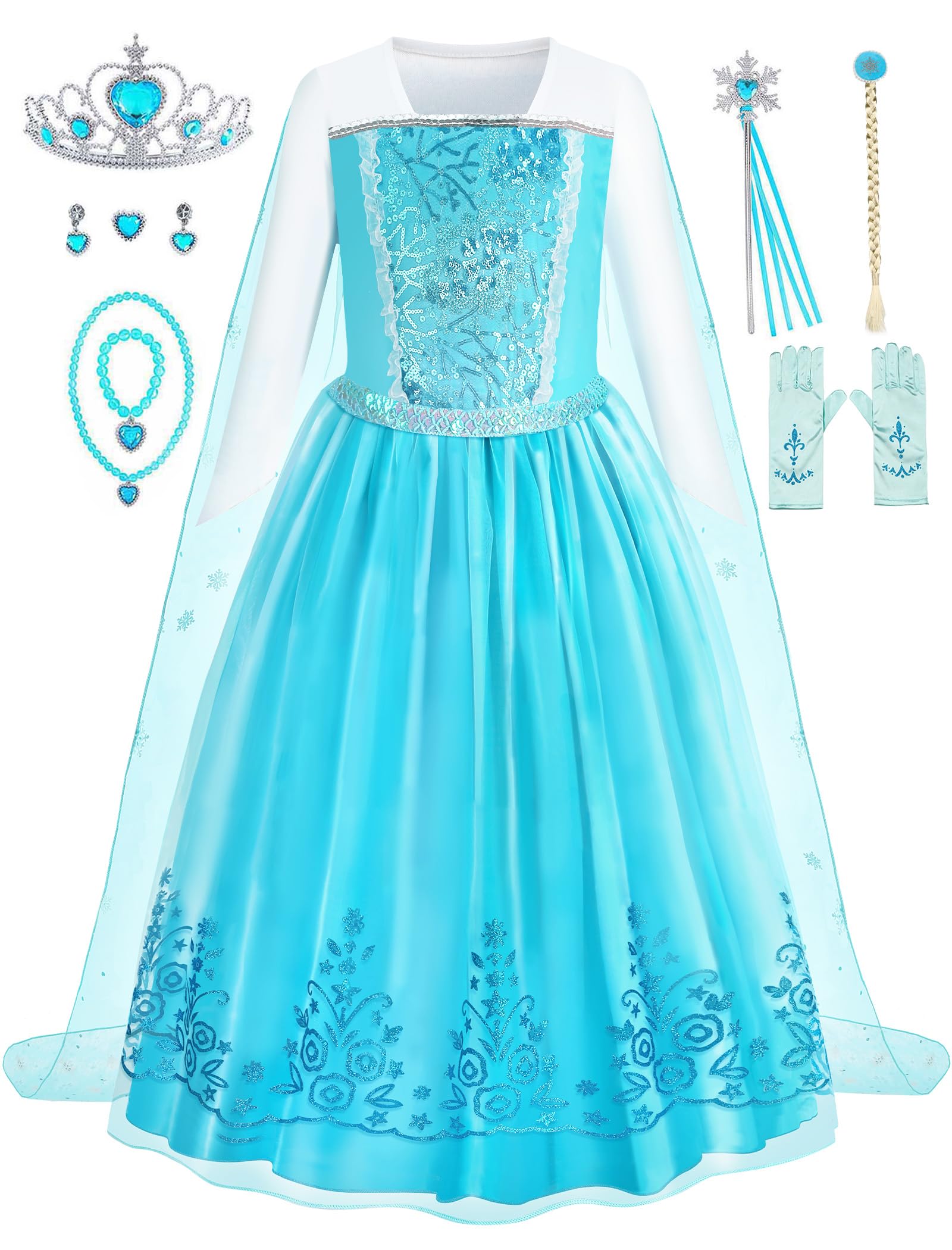 Aoiviss Princess Dress For Girls Blue Sequin Princess Dress Up Costume For Halloween Birthday Cosplay Fancy Party, 4/120