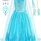 Aoiviss Princess Dress For Girls Blue Sequin Princess Dress Up Costume For Halloween Birthday Cosplay Fancy Party, 4T/110