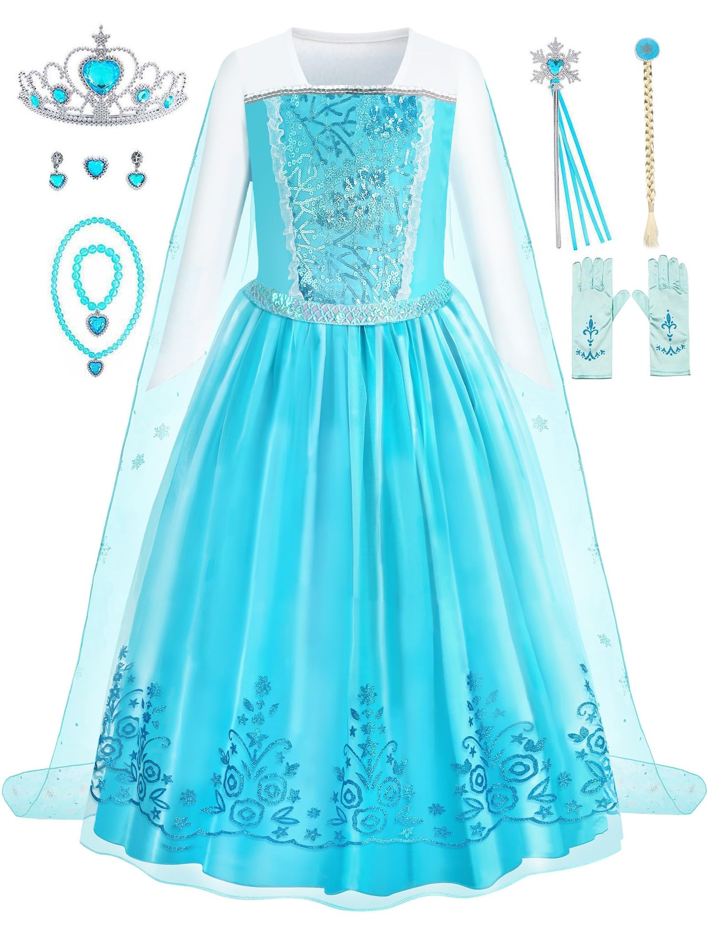 Aoiviss Princess Dress For Girls Blue Sequin Princess Dress Up Costume For Halloween Birthday Cosplay Fancy Party, 4T/110
