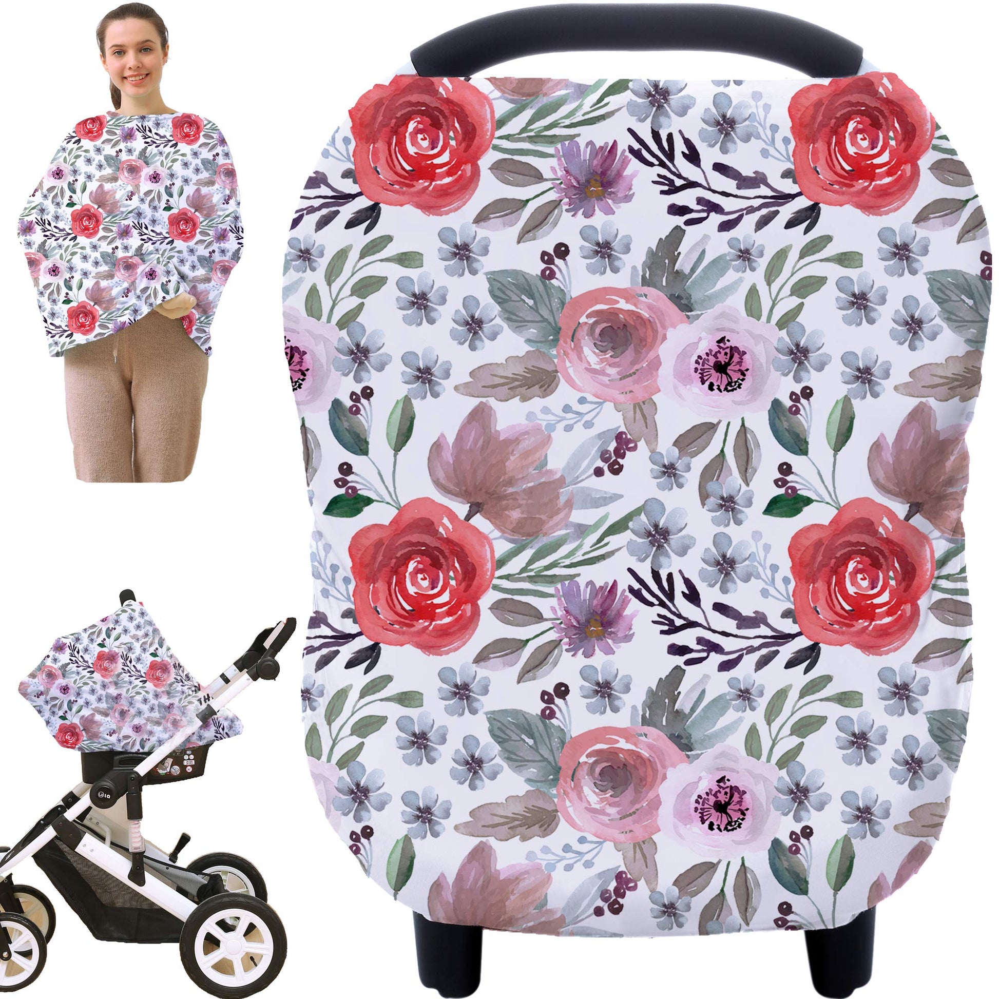 Multi-Use Canopy Breastfeeding Cover - Car Seat Canopy For Babies, Stretchy Carseat Cover, Boys And Girls Shower Gift (Purple Fl
