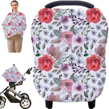 Multi-Use Canopy Breastfeeding Cover - Car Seat Canopy For Babies, Stretchy Carseat Cover, Boys And Girls Shower Gift (Purple Fl