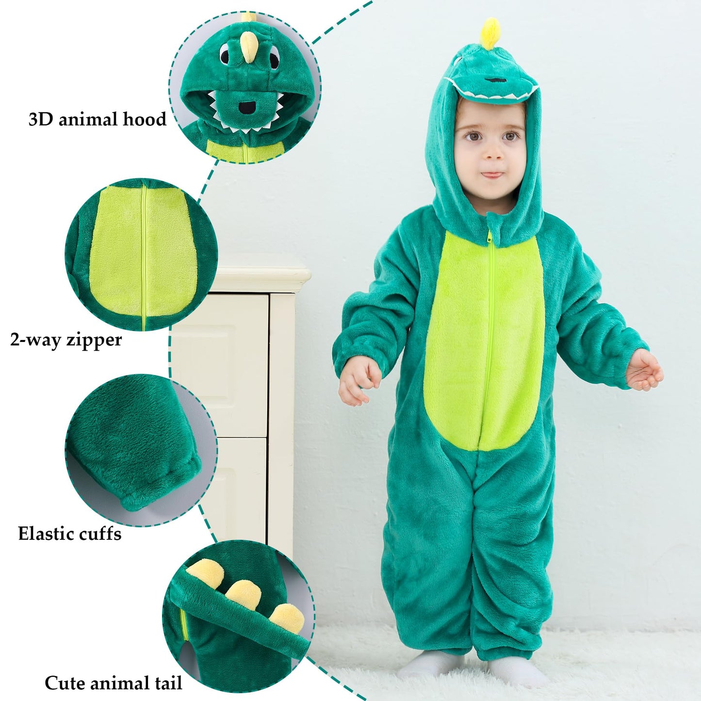 Tonwhar Baby Boy'S Girl'S Animal Bodysuit Infant And Toddler'S Romper Jumpsuit Halloween Costume Partywear(4-5T,Lake Green Dino)