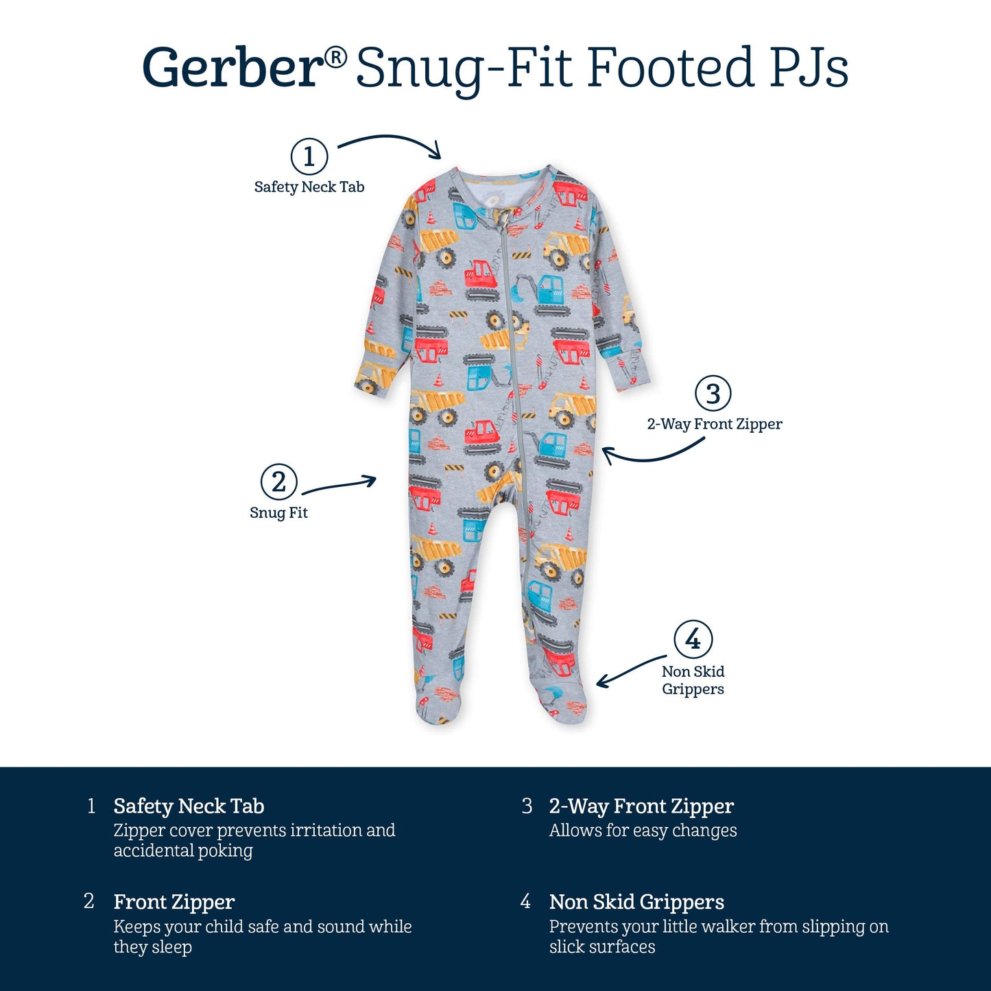 Gerber Unisex Baby Toddler Buttery Soft Snug Fit Footed Pajamas With Viscose Made From Eucalyptus, Construction, 3-6 Months