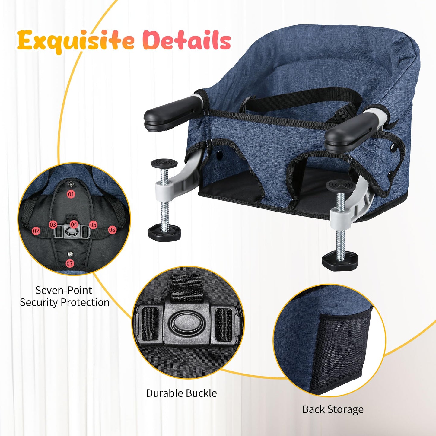 Hook On High Chair With Removable Dining Tray,Folding Portable Clip On Table High Chair,Baby Chair With Storage Bag For Indoor/O
