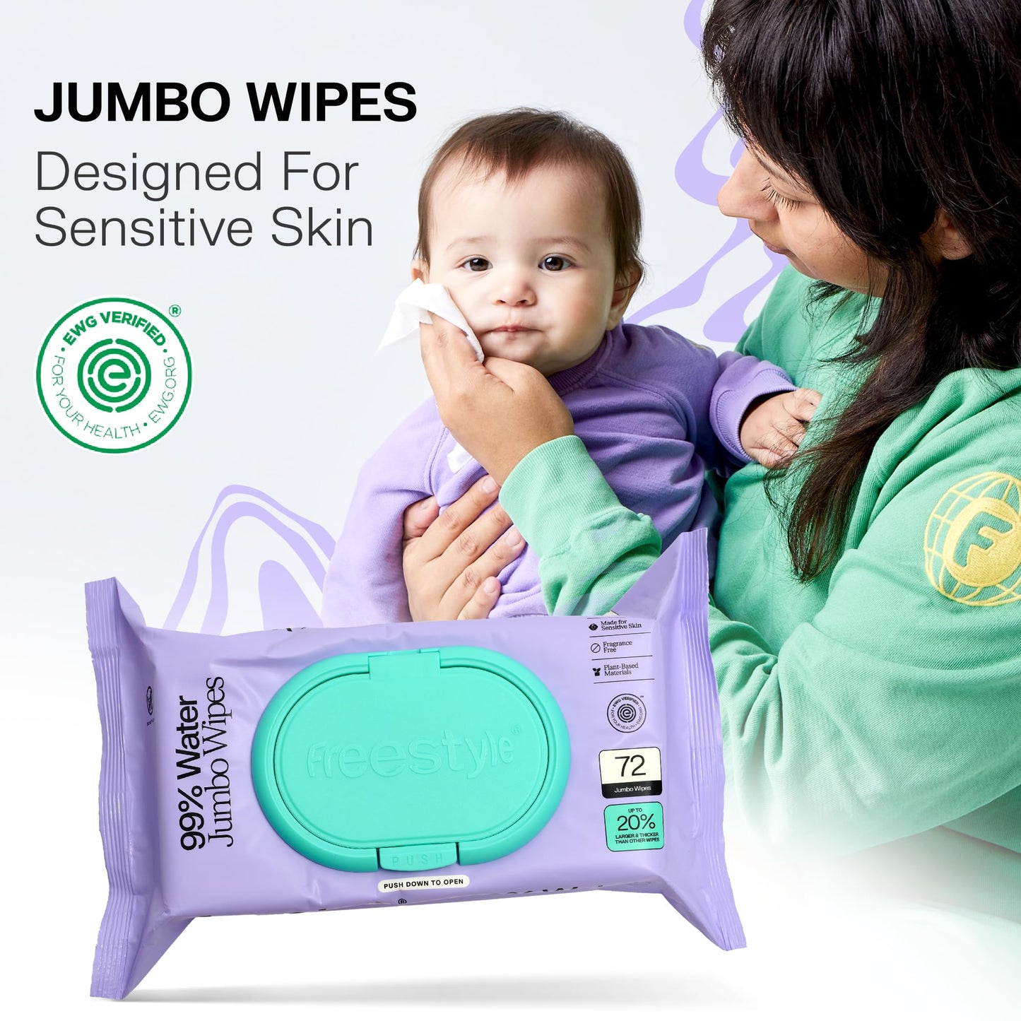 Freestyle Soft Jumbo Baby Wipes, Hypoallergenic And Unscented, Water-Based Wet Wipes For Babies, Finely Suited For Sensitive Ski
