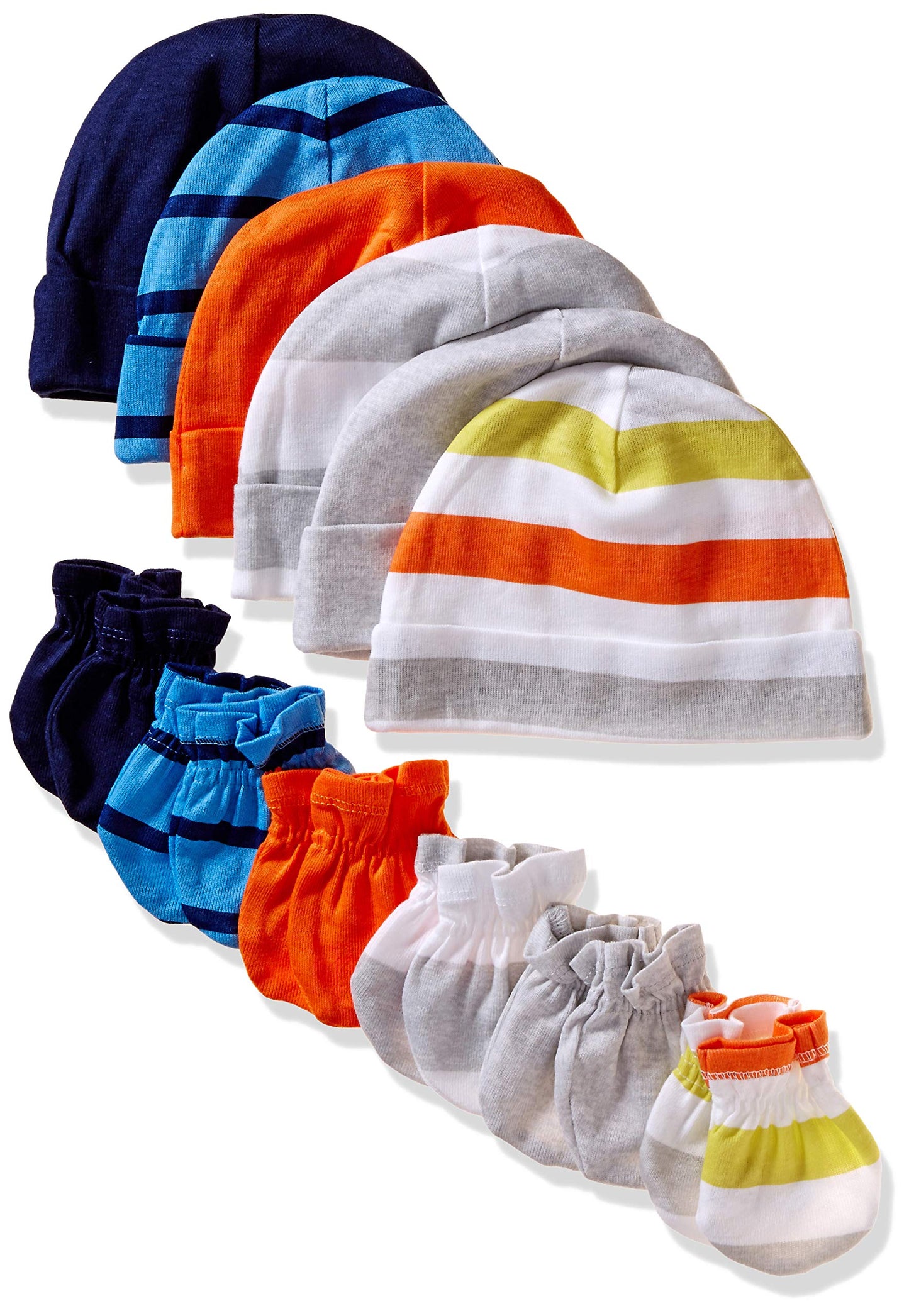 Onesies Brand Unisex Baby 12-Piece Cap And Mitten Set, Stripe, 0-6 Months