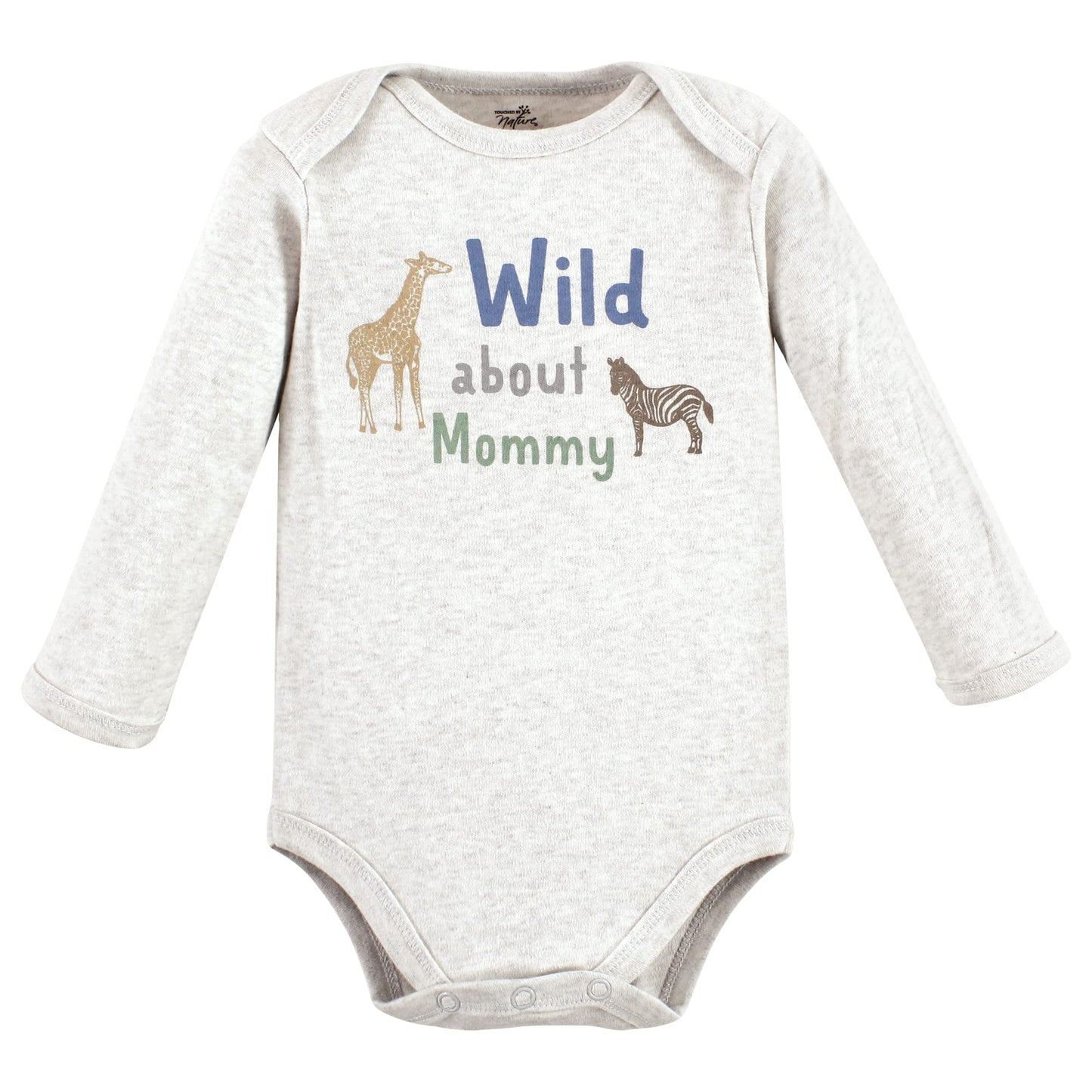 Touched By Nature Unisex Baby Organic Cotton Long-Sleeve Bodysuits, Boy Safari, 9-12 Months