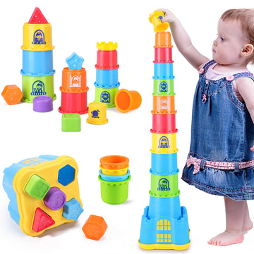 iPlay, iLearn Baby Stacking Toys, Toddler Nesting Stack Cups, Infant Stackable Block, Kids Sorting Game W/Shape Sorter for Sand 