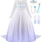 Jerrisapparel Girl Princess Costume Snow Party Dress Halloween Cosplay Dress Up (7, White With Accessories)