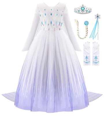 Jerrisapparel Girl Princess Costume Snow Party Dress Halloween Cosplay Dress Up (4T, White With Accessories)